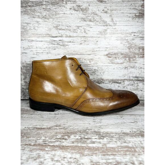 Men\'s UNDANDY Brown Leather Wingtip Oxford Mid Boots Sz EUR 43/US 10